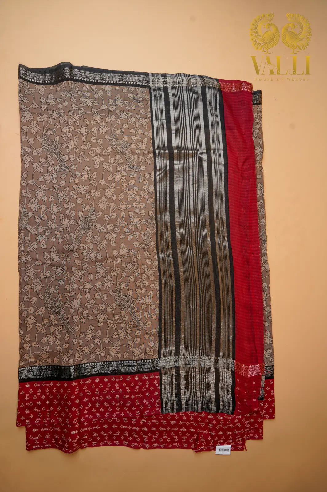 Kalamkari cotton grey+red