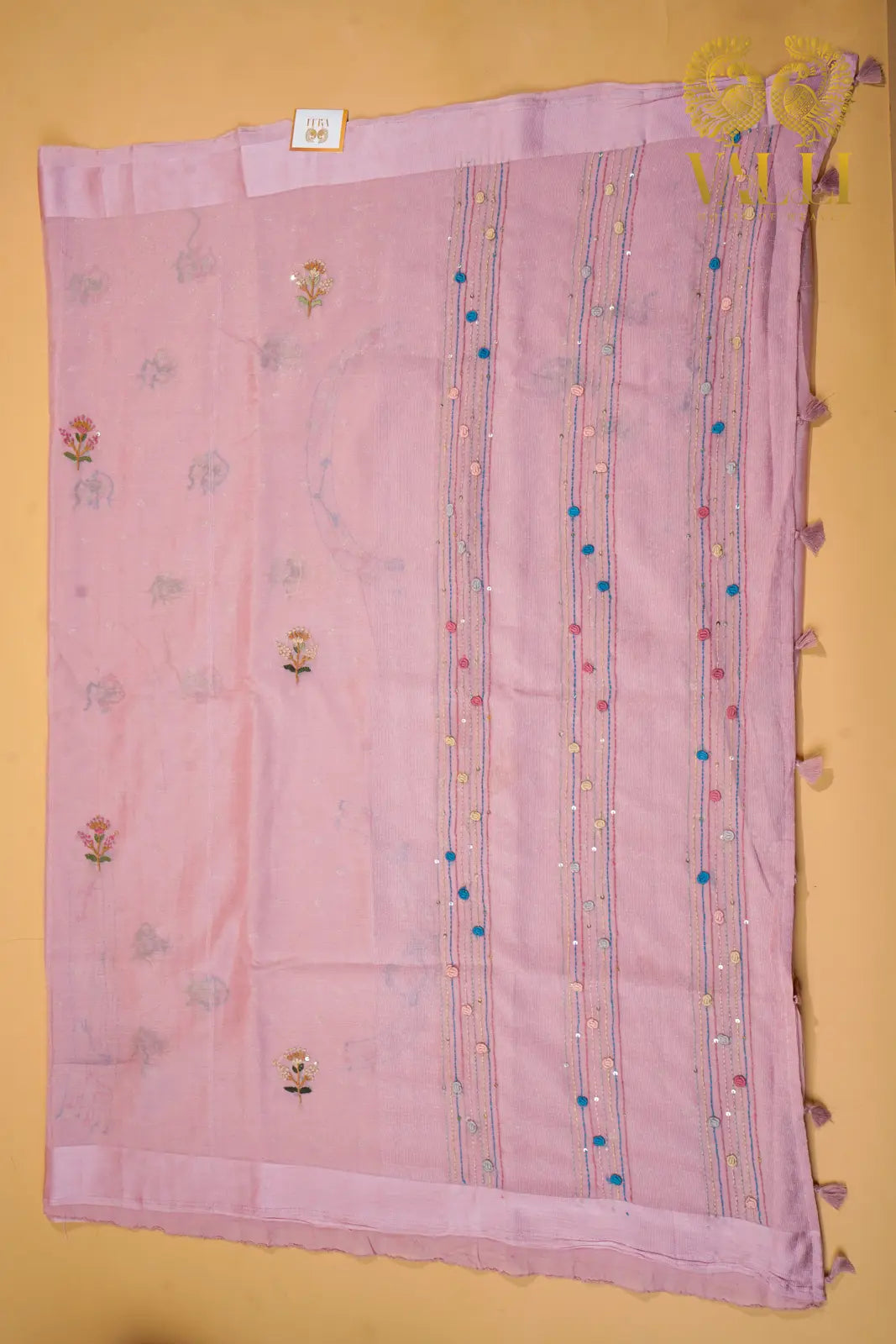 Pastel Pink Chiffon Saree with French Knot Embroidery