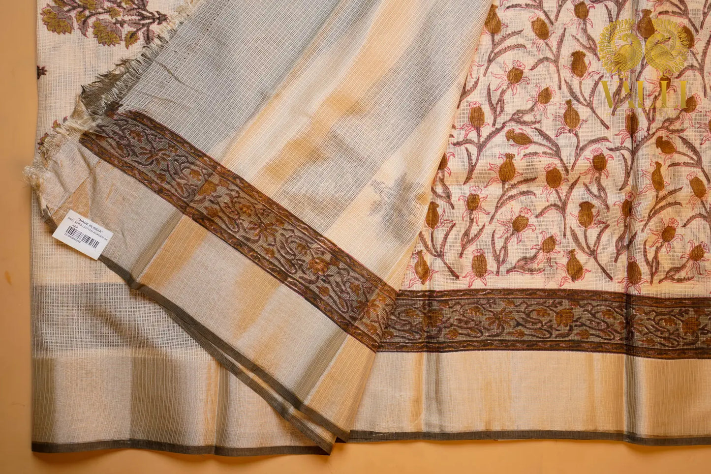 Pure Kota Checks Saree with Block Prints