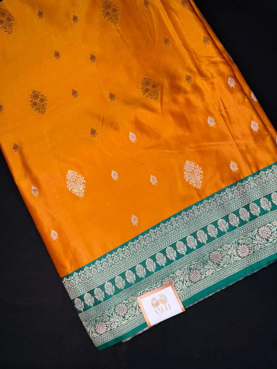 Satin Banarasi Contrast Border Saree – Mango Yellow with Heavy Brocade Pallu