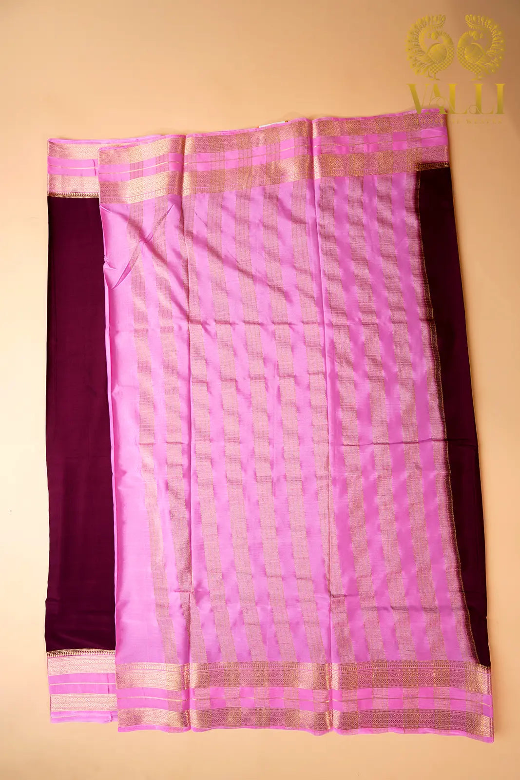 Maroon Semi-Crepe Silk Saree with Baby Pink Pallu & Bentex Border