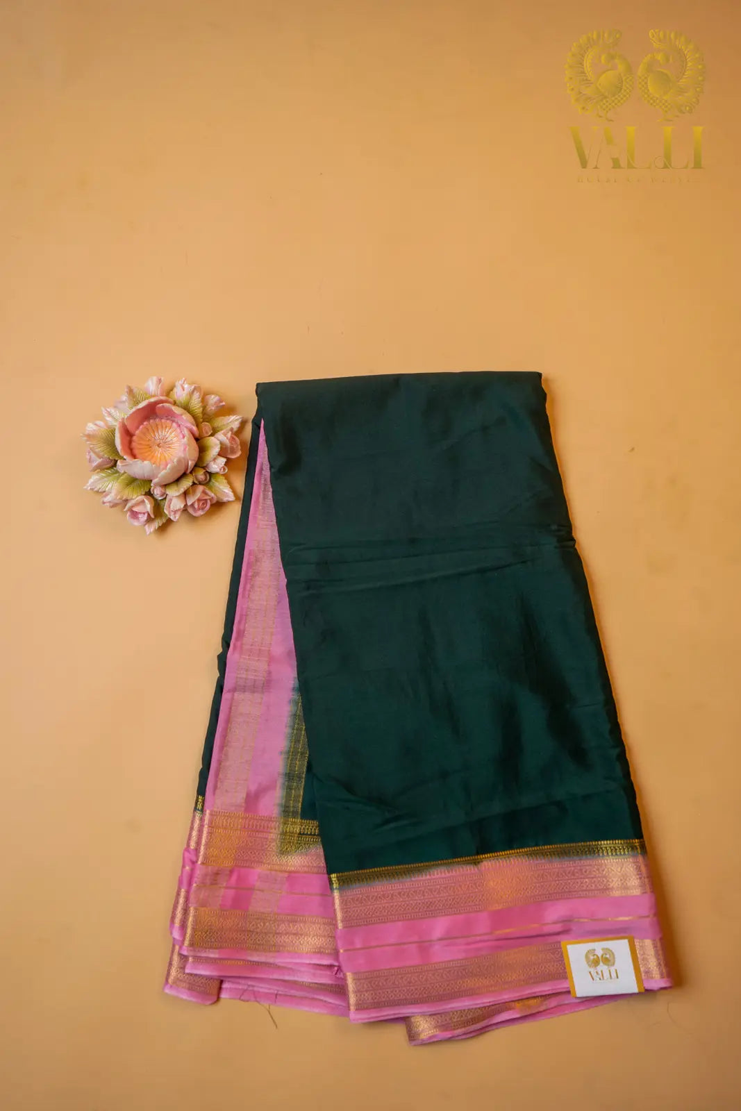 Semi Crepe Silk Saree with Contrast Border & Gold Stripe Pallu
