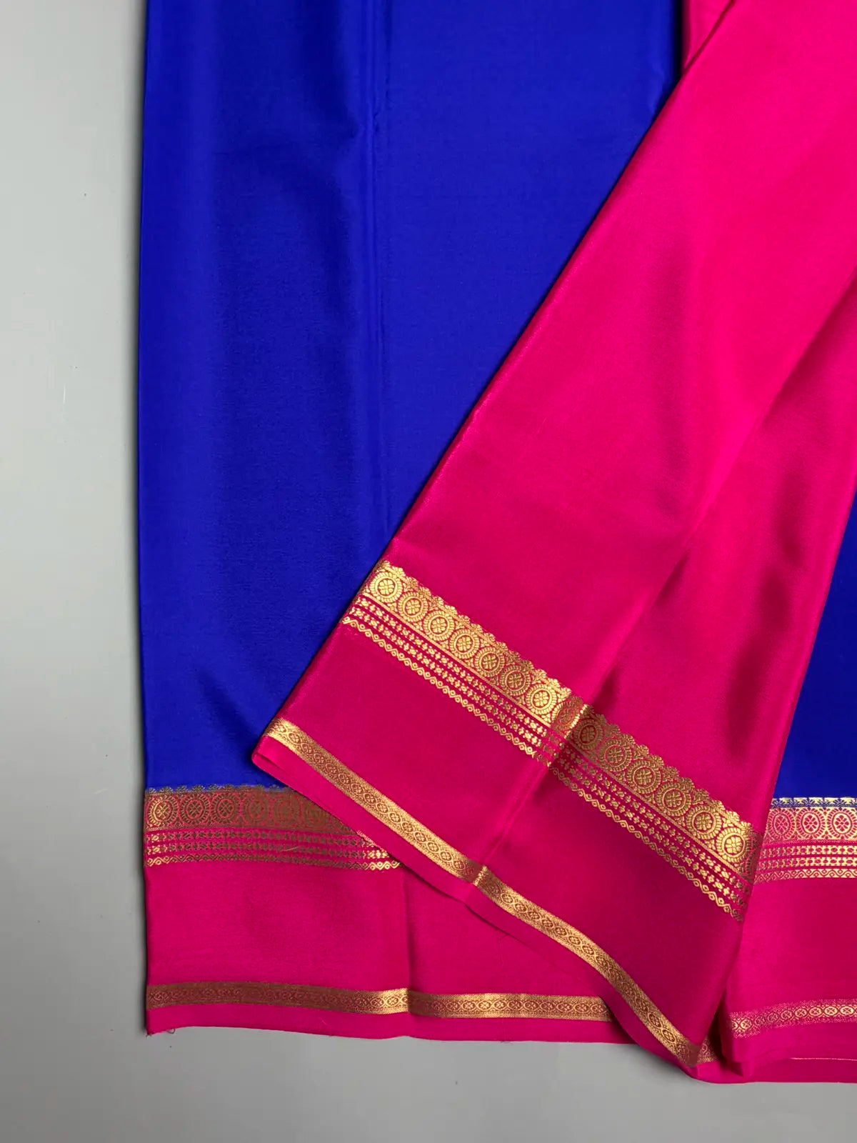 Royal Blue pure Mysore Crepe Silk Saree with Rani Pink