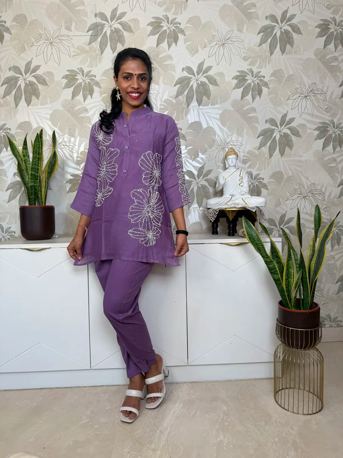 Lavender Knot Work Cotton Co-ord Set