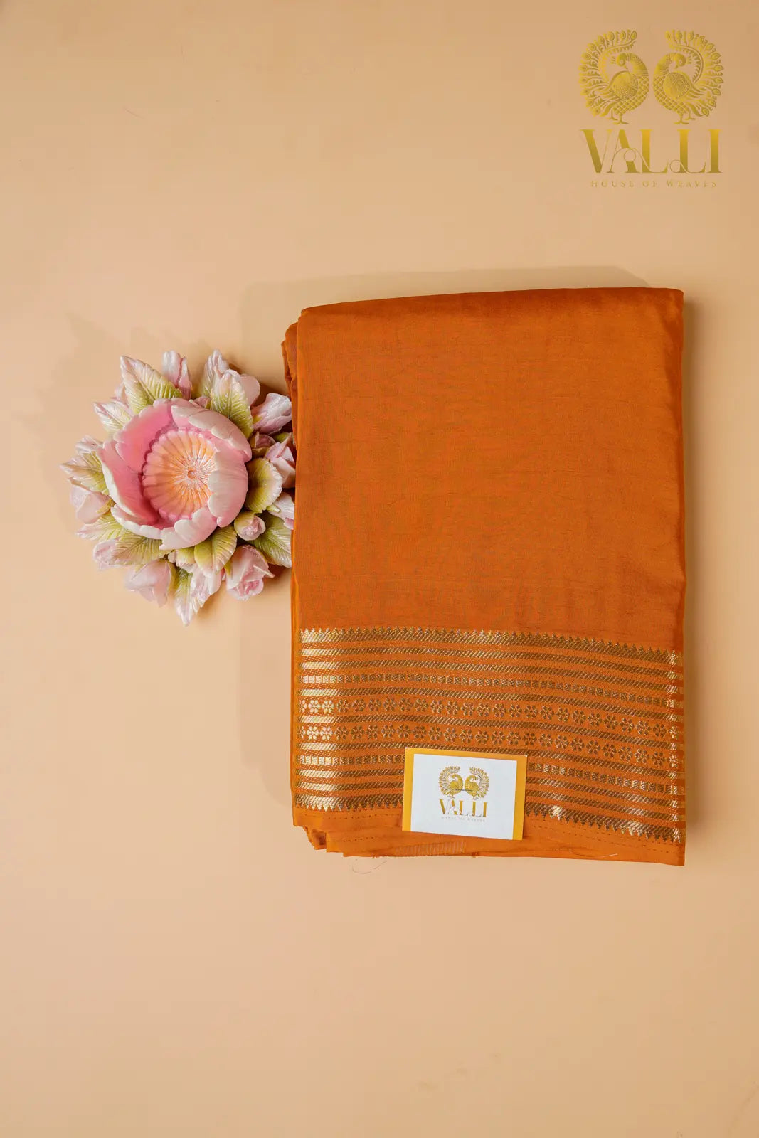 Sunset Orange Semi Crepe Silk Saree with potli Zari Border