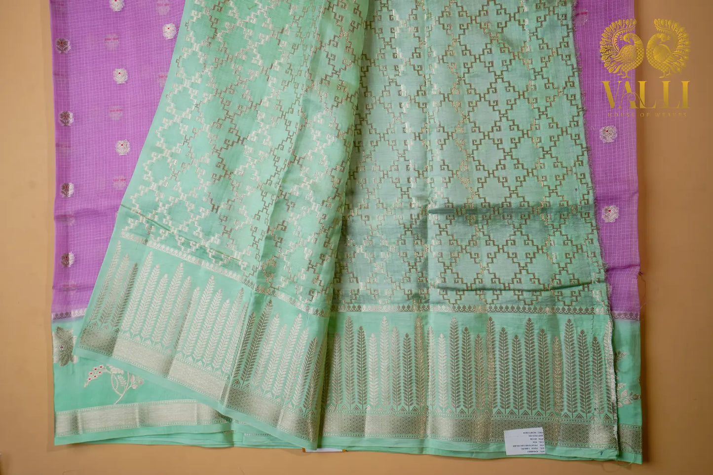 Lavender Kota Cotton Saree with Raw Mango Border & Pallu