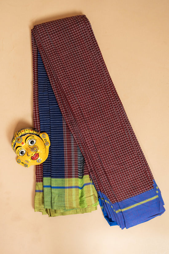Pure Handloom Patteda Anchu Cotton Saree – Maroon