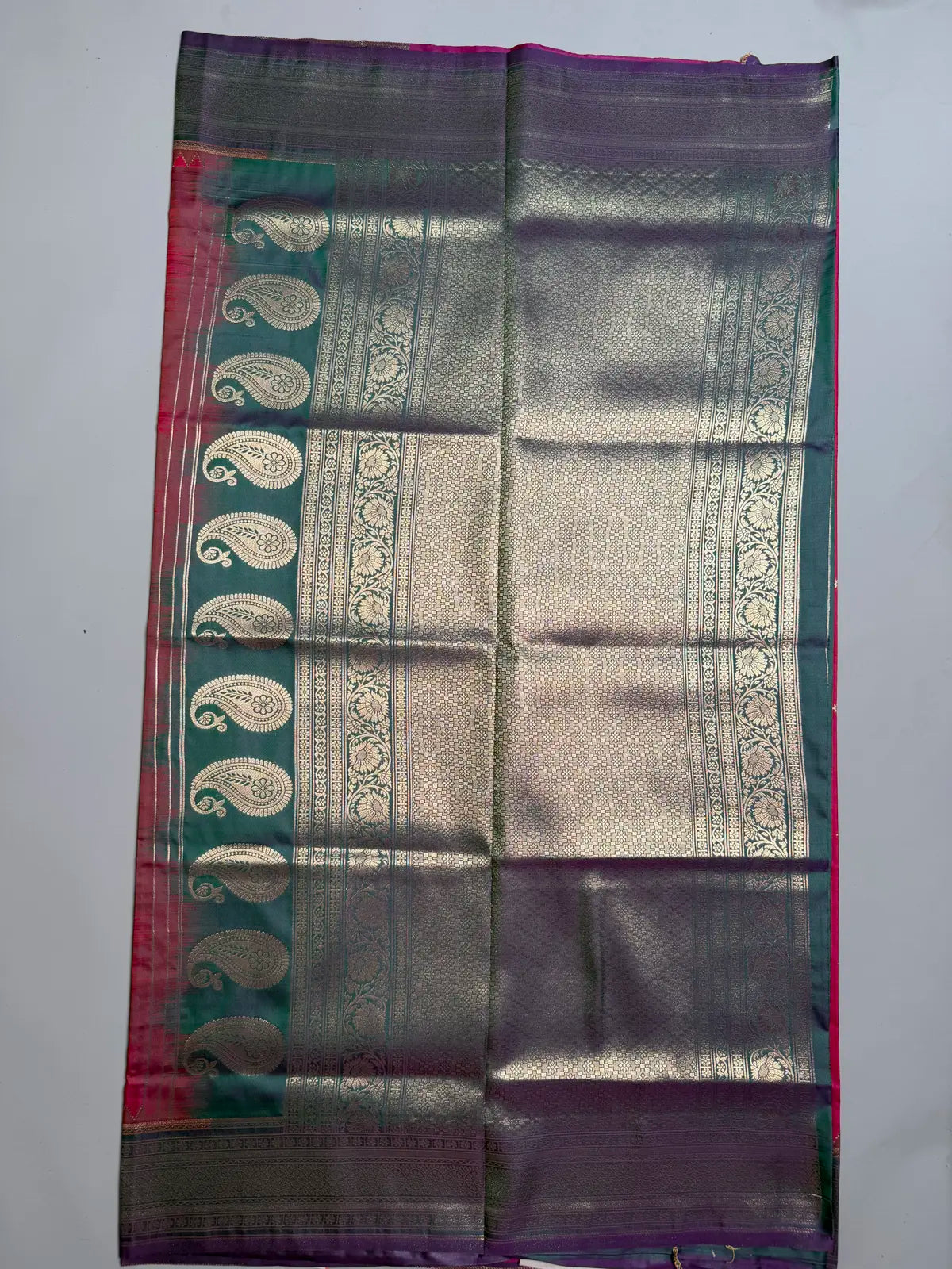 Rani Pink Kanchi Soft Silk Saree with Bottle Green Contrast Border