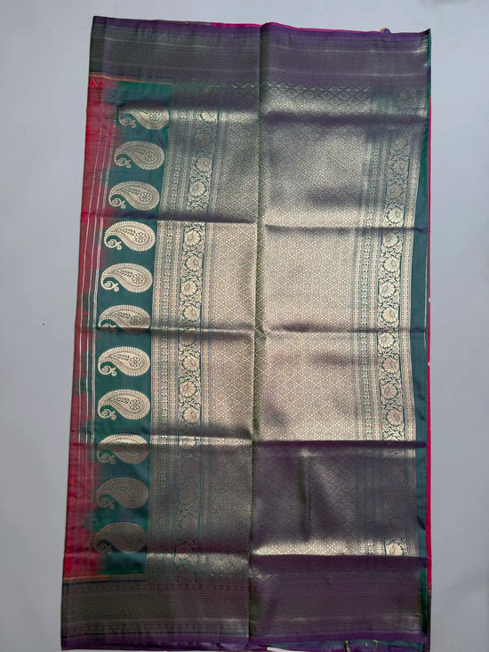 Rani Pink Kanchi Soft Silk Saree with Bottle Green Contrast Border
