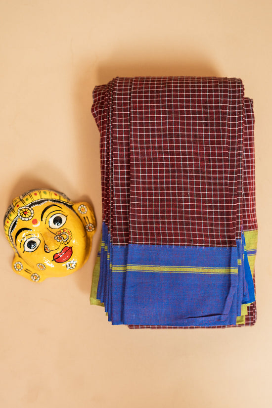 Pure Handloom Patteda Anchu Cotton Saree – Maroon