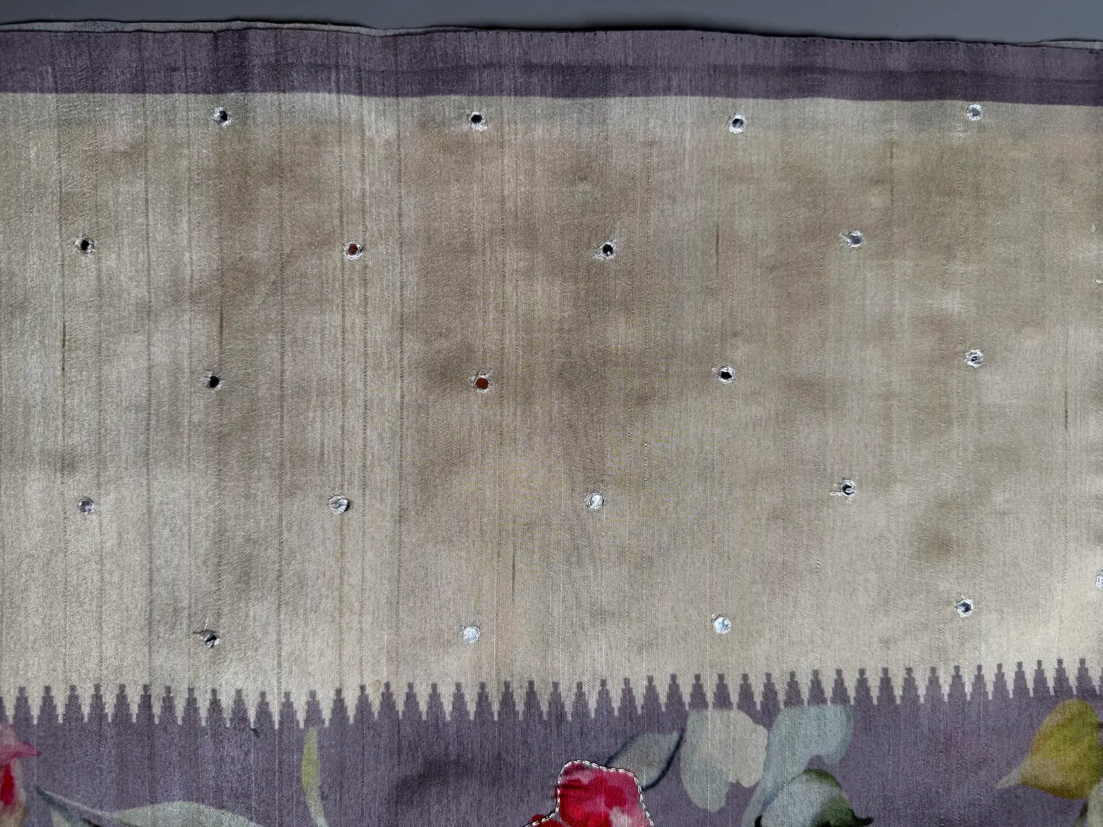 Lavender Bird Print Saree with Mirror Work & Temple Border