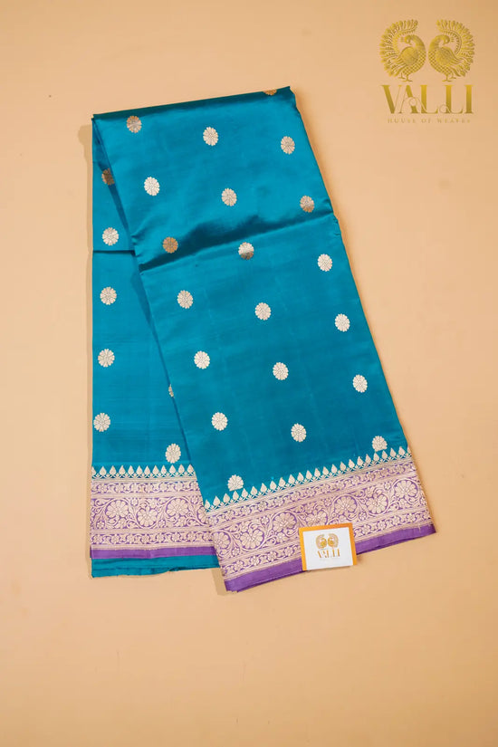 Turquoise Banarasi Silk Sarees With Blouse Piece