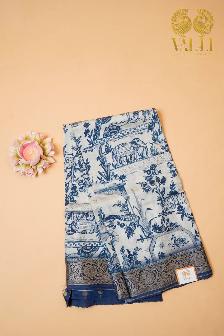 Vanasingharam Digital Print Satin Crepe Silk Saree