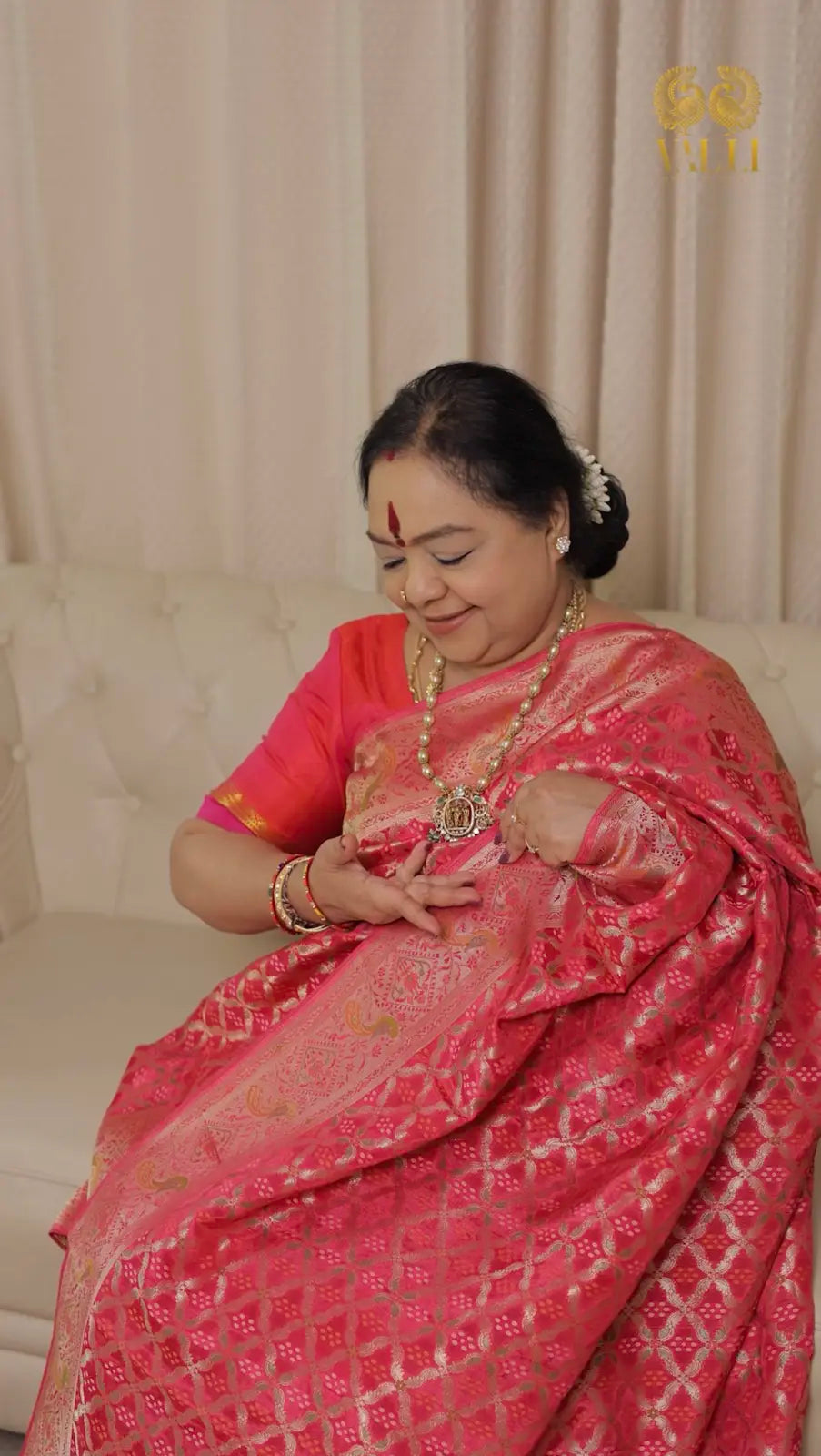 Rani pink bhandini brocade with rich Zari weave