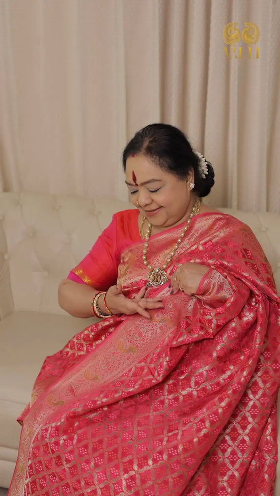 Rani pink bhandini brocade with rich Zari weave