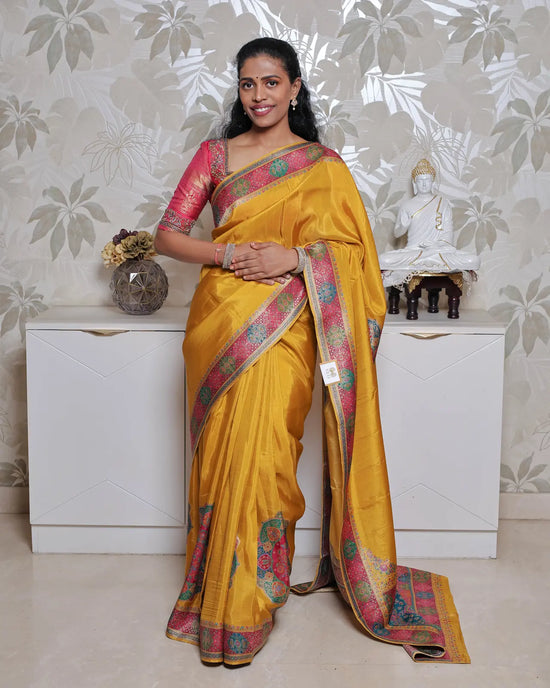 Mustard Yellow Kani Silk Saree with Traditional Kani Weave