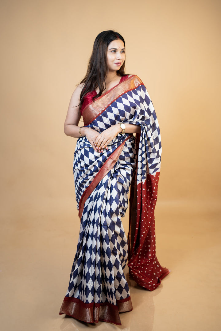 Diamond Pattern Cotton Saree