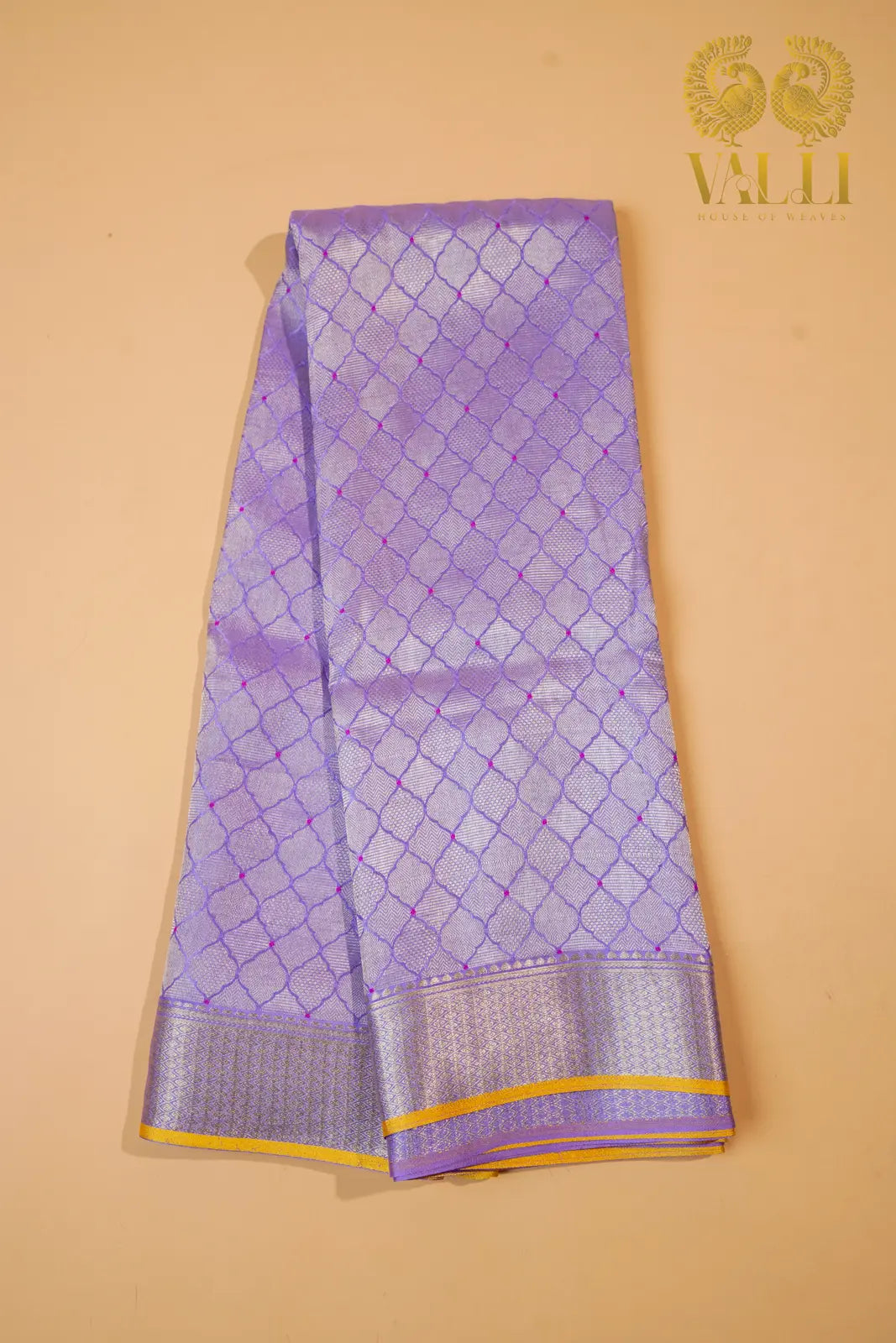 Lavender Banarasi Crepe Silk Saree with Yellow Selvage