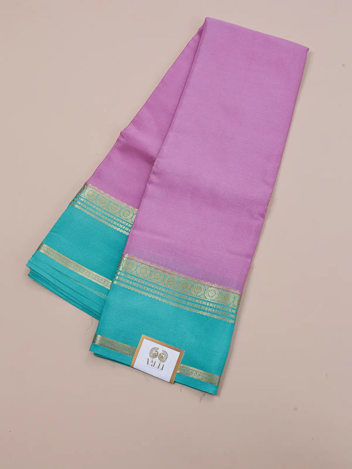 Pure Crepe Silk Saree – Pink & Sea Green