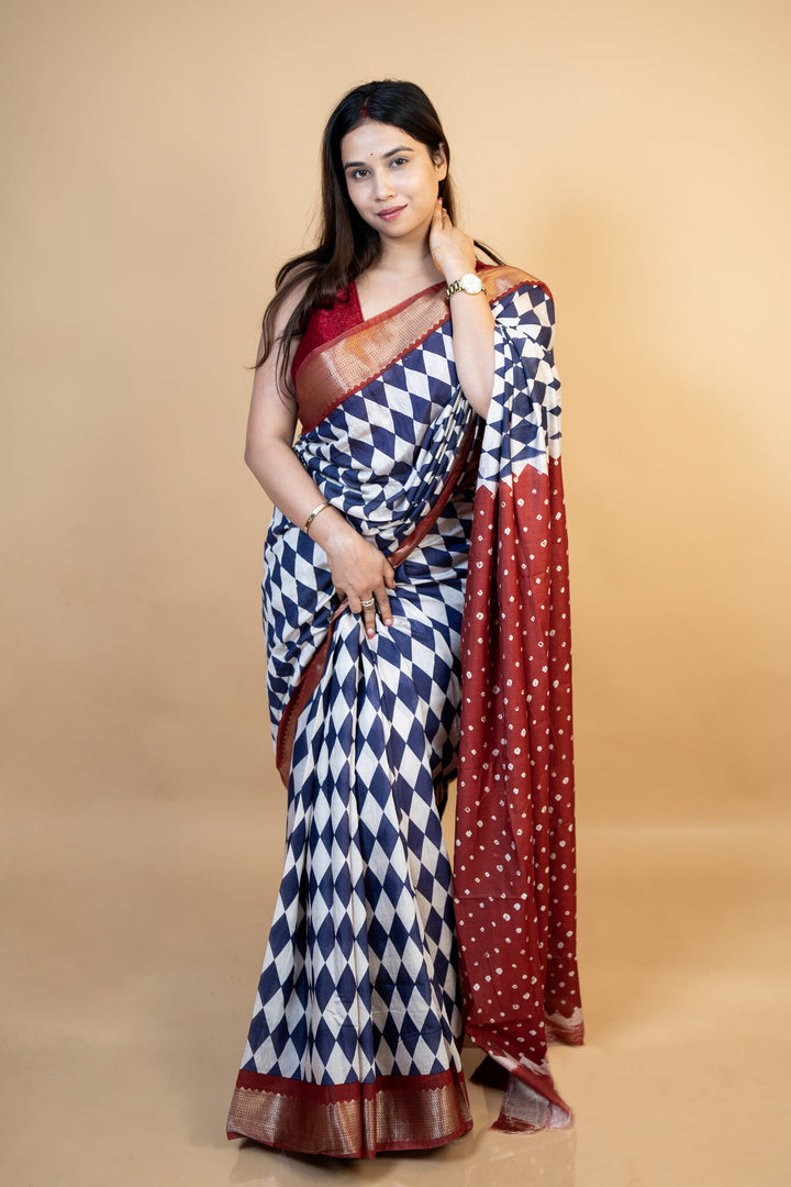 Diamond Pattern Cotton Saree