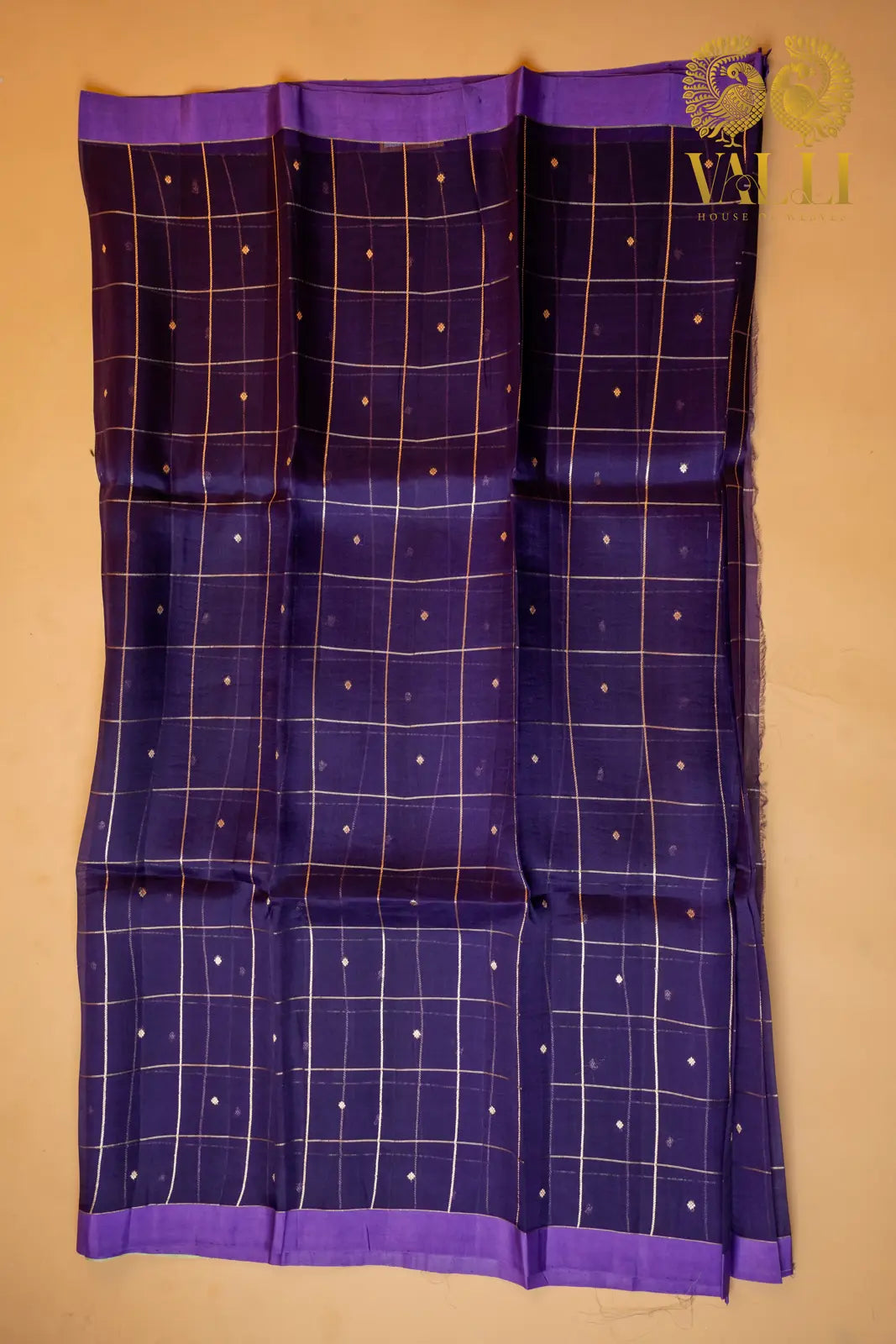Purple Kora Organza Saree with Contrast Pista Green Checked Blouse