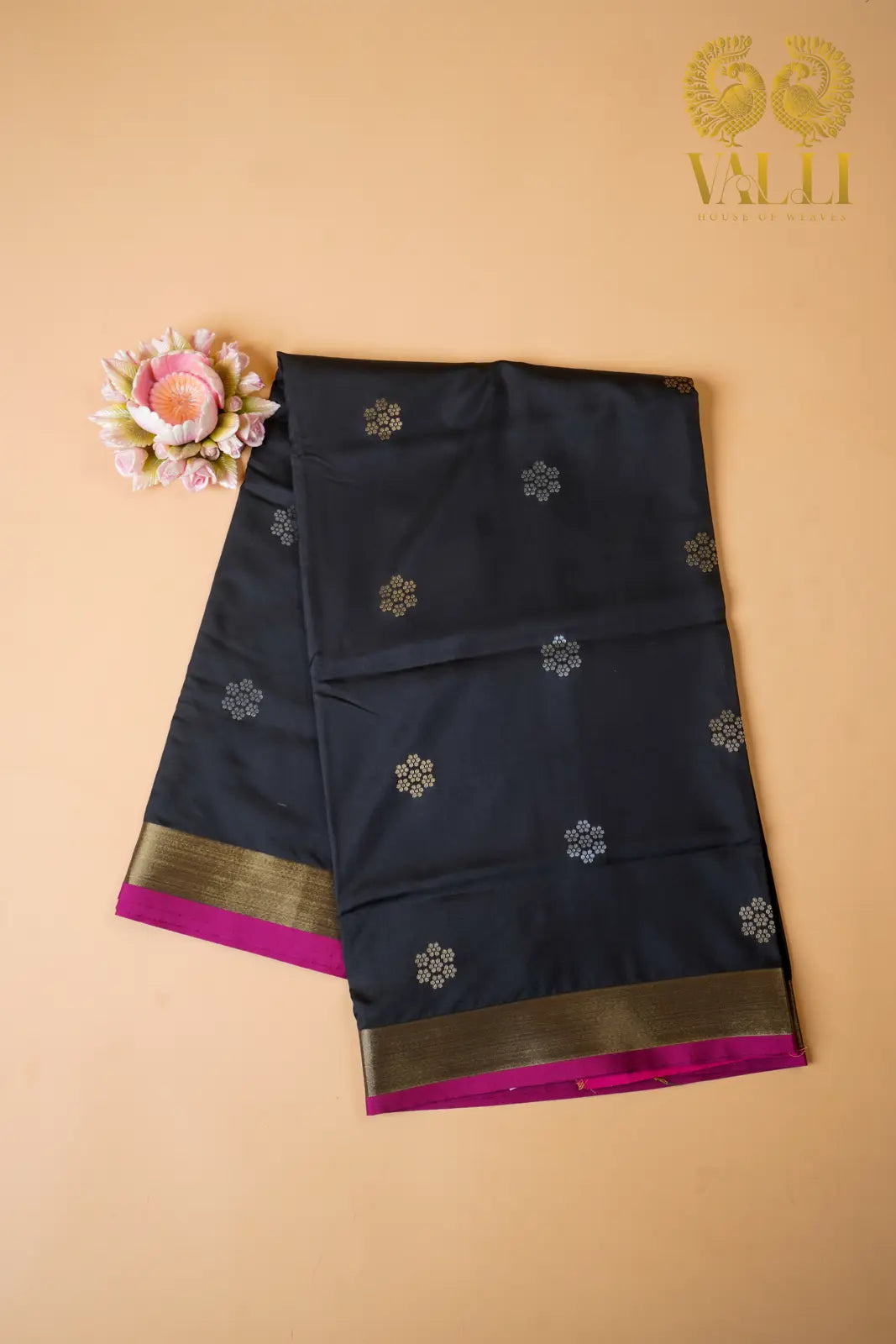 Flower Soft Silk  black selveged with pink 