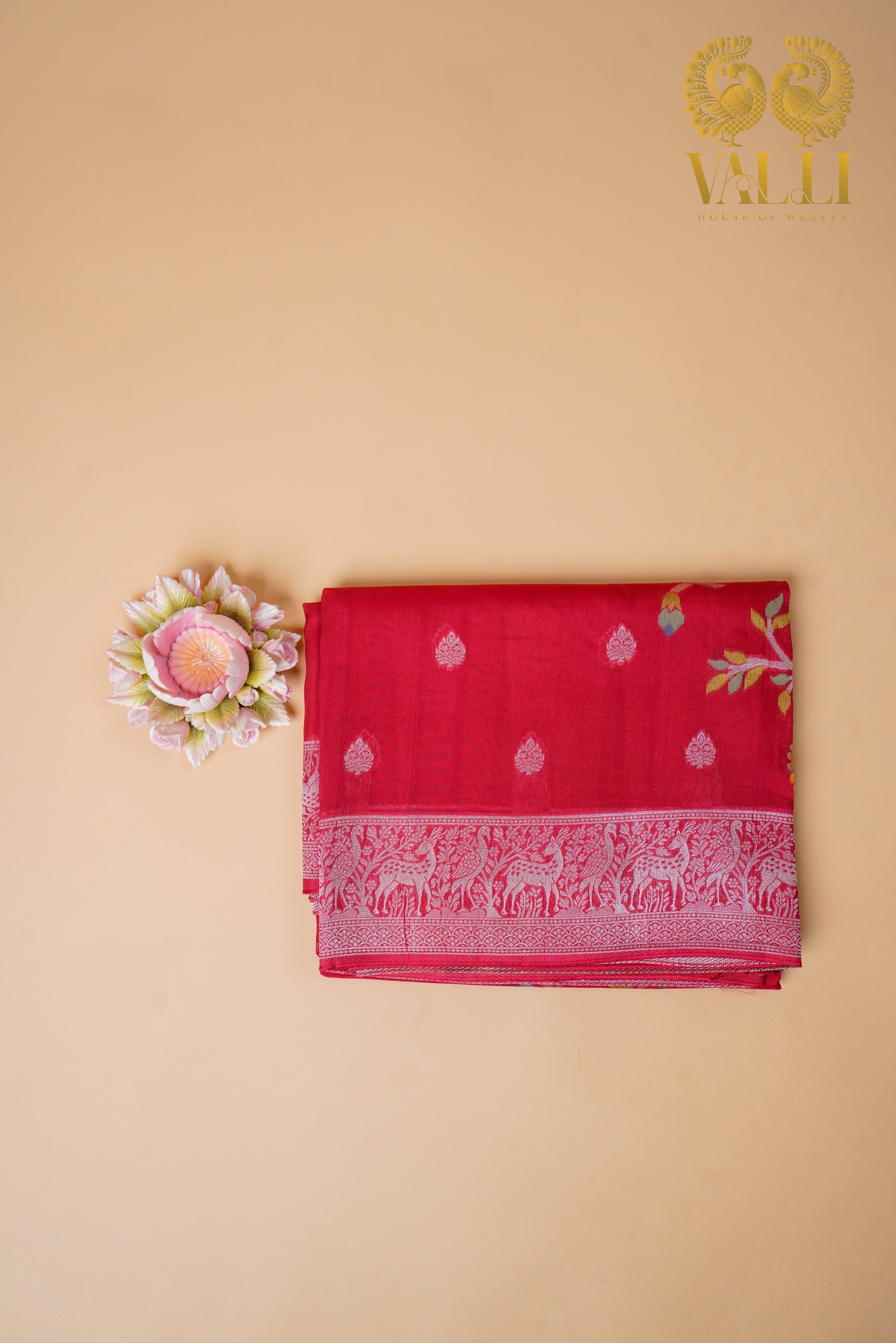 Red Banarasi Tussar Georgette Saree with Shikargah Pallu