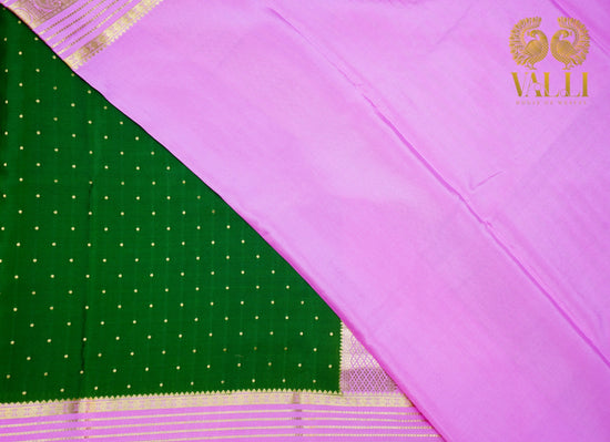 Emerald Green 120 GSM Pure Mysore Crepe Silk Saree with Baby Pink Contrast Border & Pallu