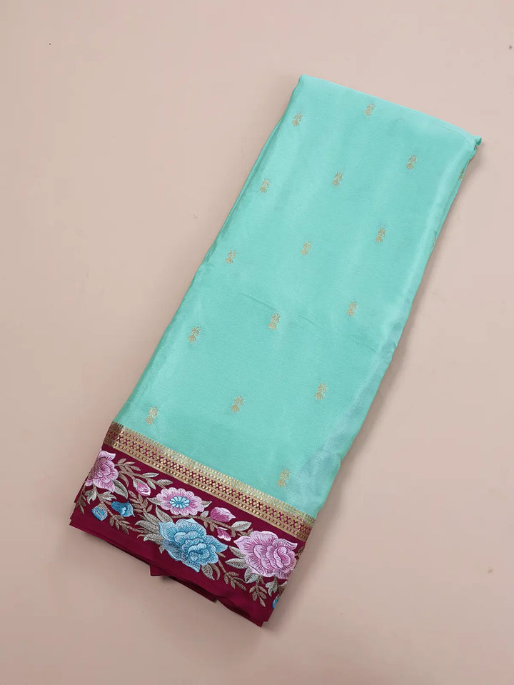 Valli’s Pista Green & Rani Pink | Pure Crepe Silk Embroidery Saree
