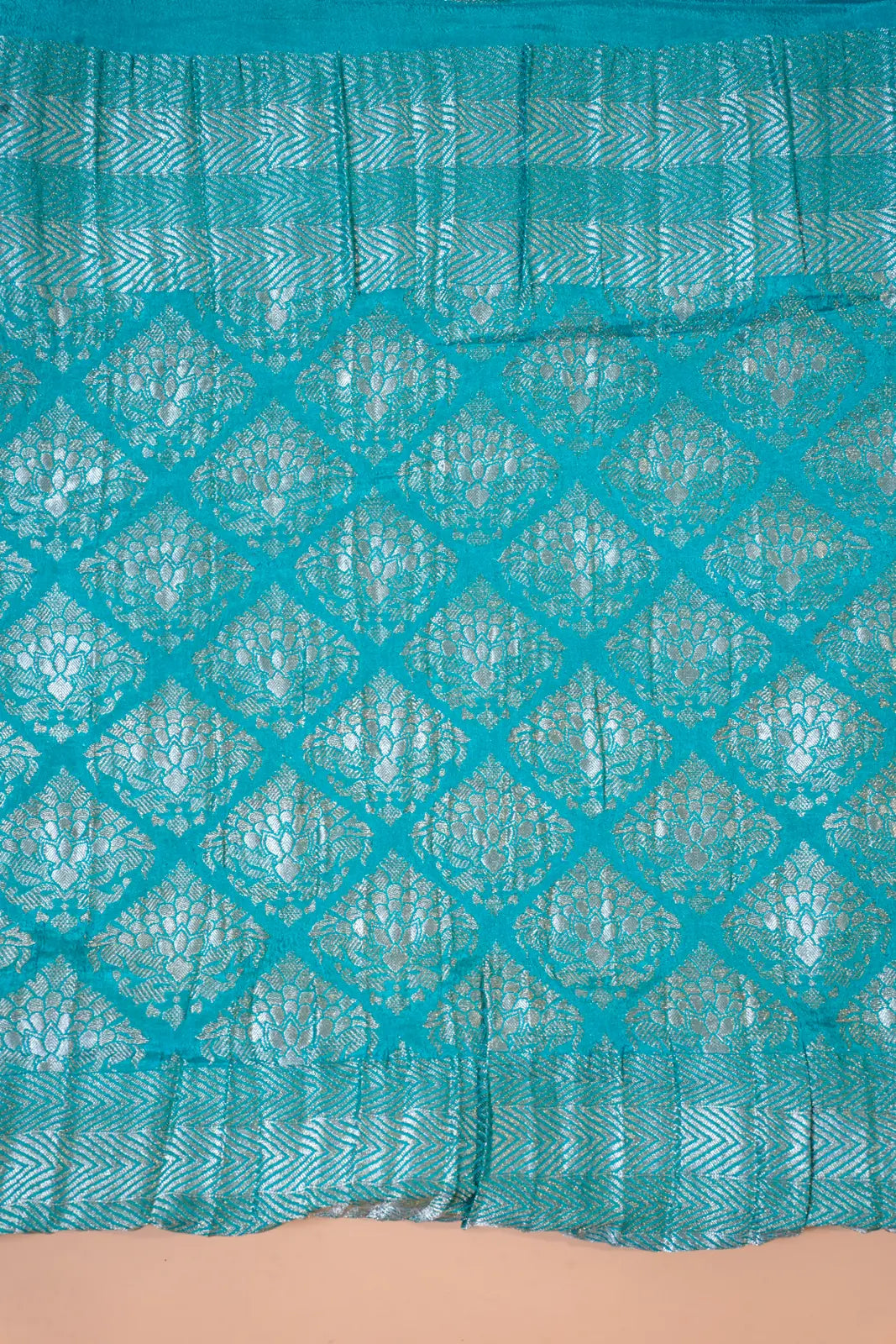  Teal Blue Tissue Silk Saree with Silver Zari Work