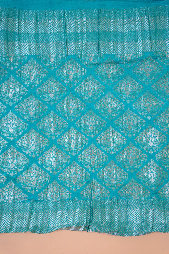  Teal Blue Tissue Silk Saree with Silver Zari Work