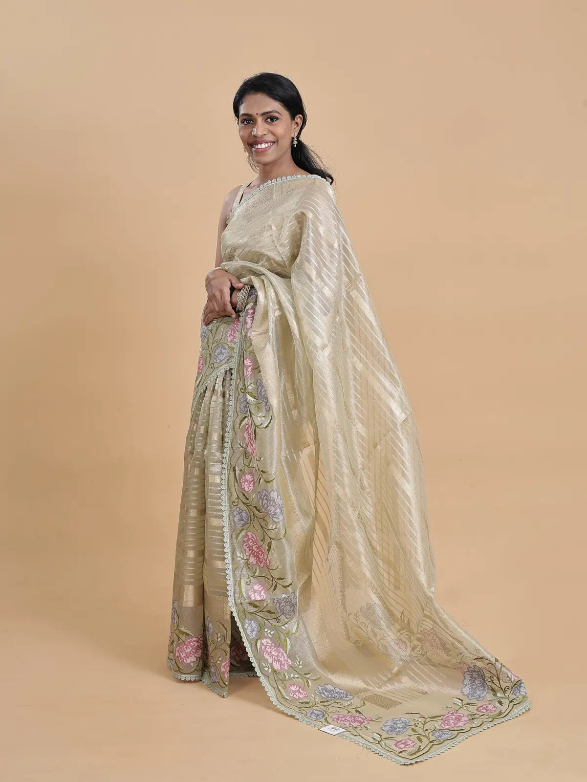 TISSUE SAREE - CROSS EMBROIDERY
