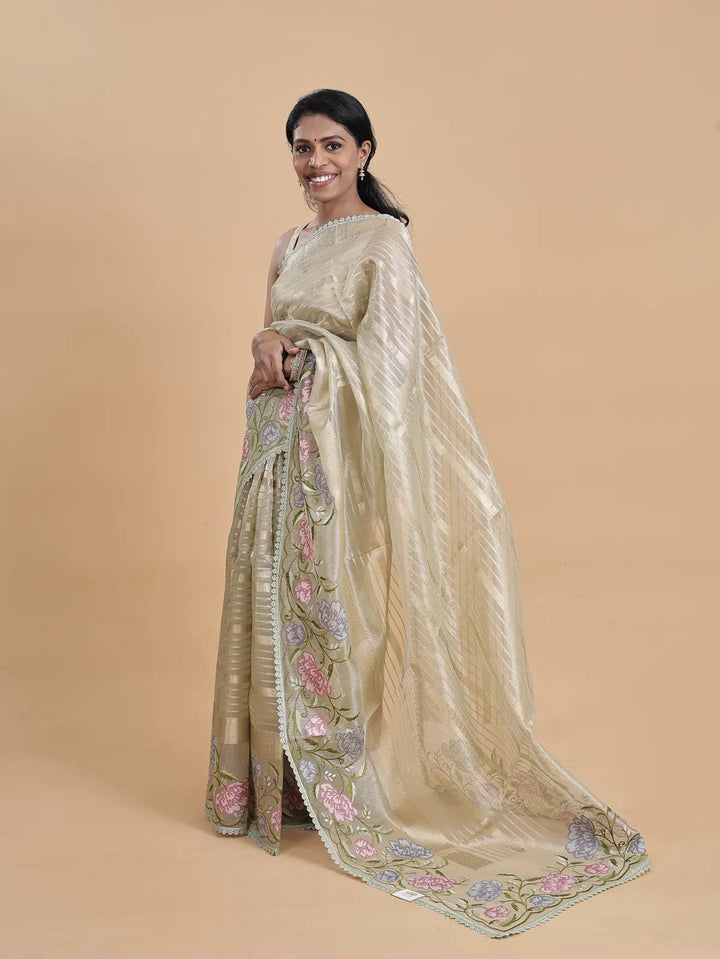 TISSUE SAREE - CROSS EMBROIDERY