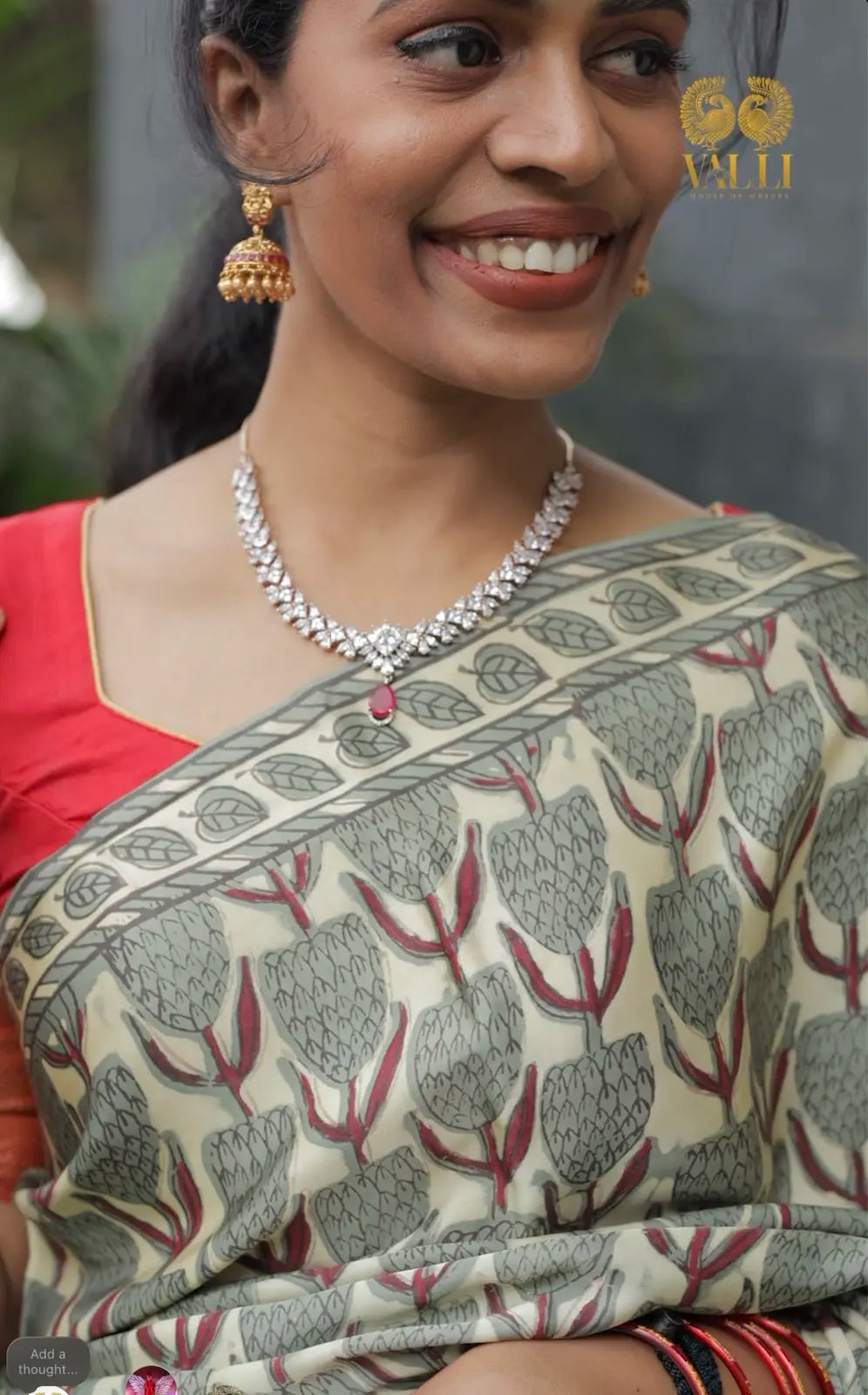 Ajrakh Modal Silk Saree grey flower 
