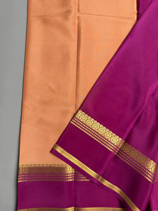 Chiku Mysore Crepe Silk Saree with Purple Contrast