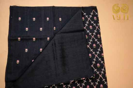 Midnight Black Embroidered matka silk  Saree