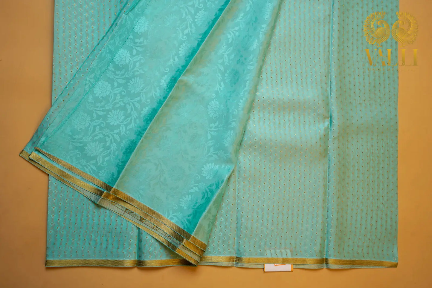 Lakshadeepam Butta Crepe Silk Saree – Sea Green with Brocade Blouse