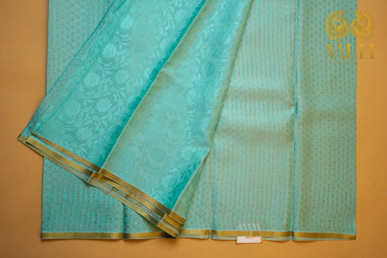 Lakshadeepam Butta Crepe Silk Saree – Sea Green with Brocade Blouse