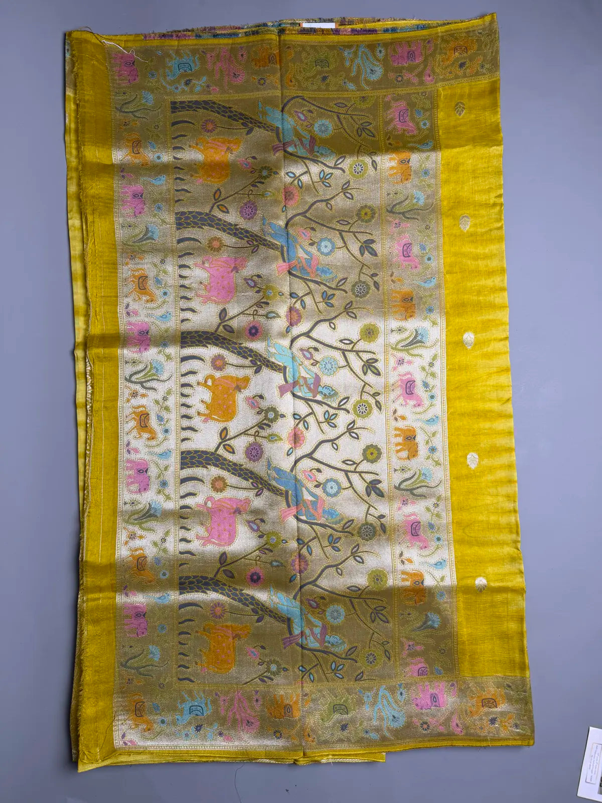 Mustard Yellow Shibori Tussar Georgette Saree with Pichwai Weave