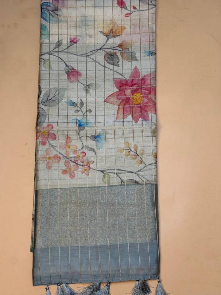 Pastel Blue Floral Digital Print Saree