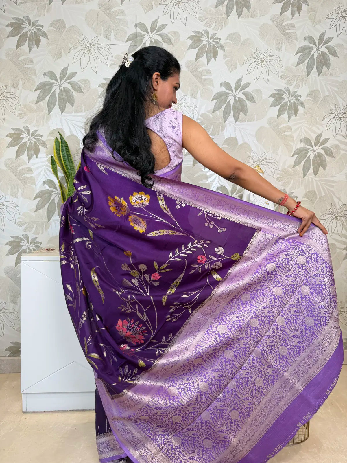 Georgette Banarasi Saree in Royal Purple with Floral Weaving