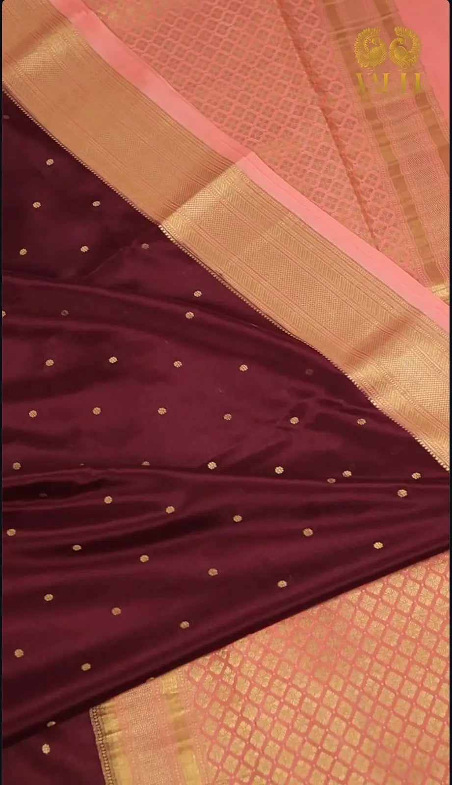 Pure Mysore Crepe Silk Saree Maroon + peach 
