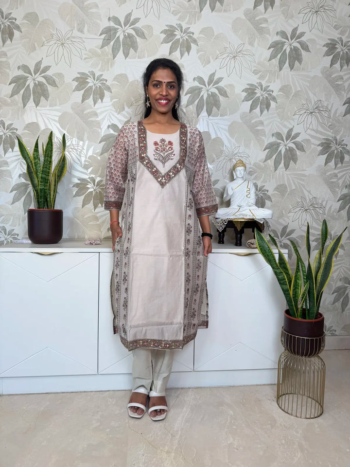 Grey Cotton Salwar Set with Jaipur Block Print Dupatta