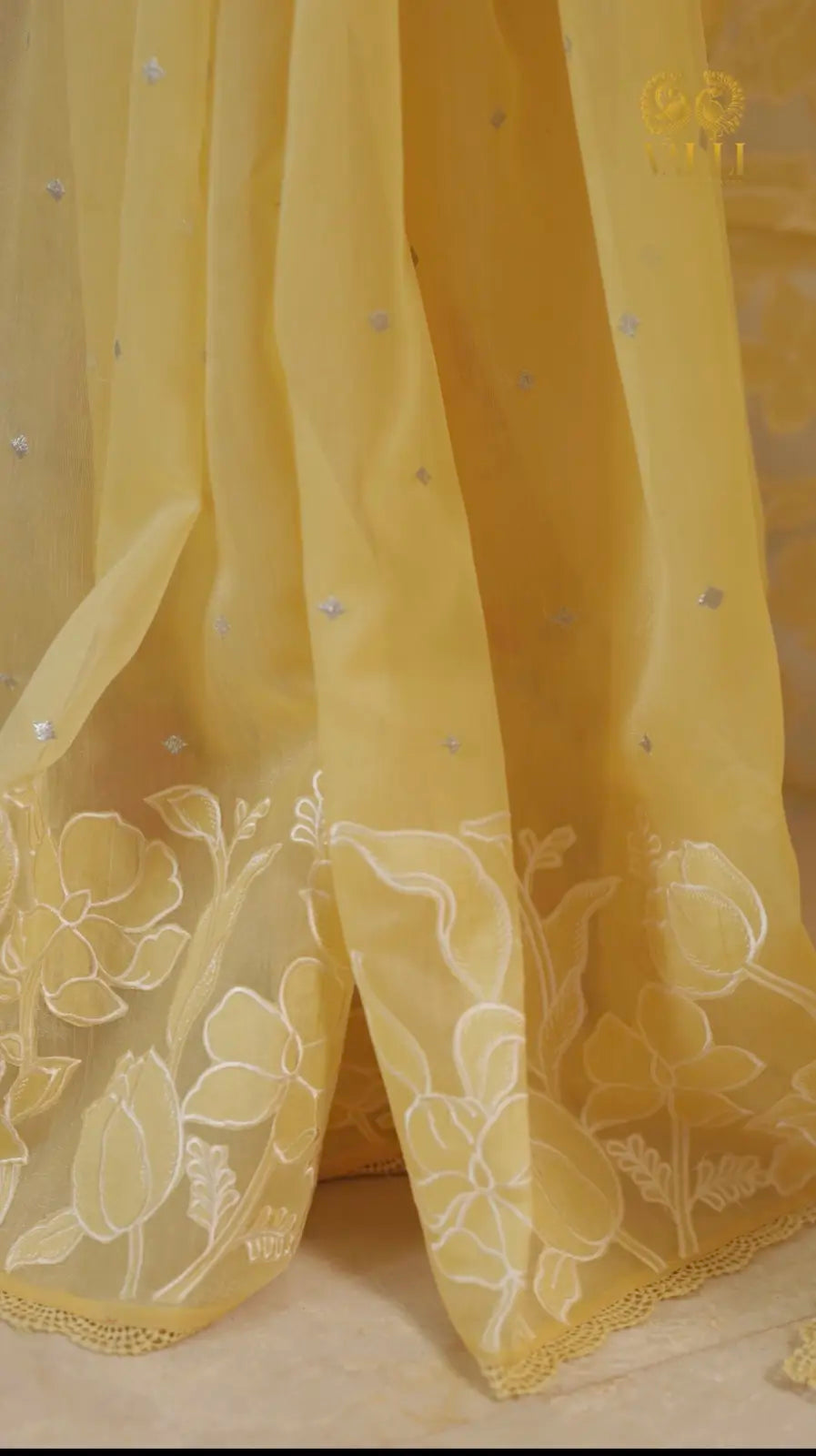 Soft Yellow Embroidered Saree With digital print blouse 
