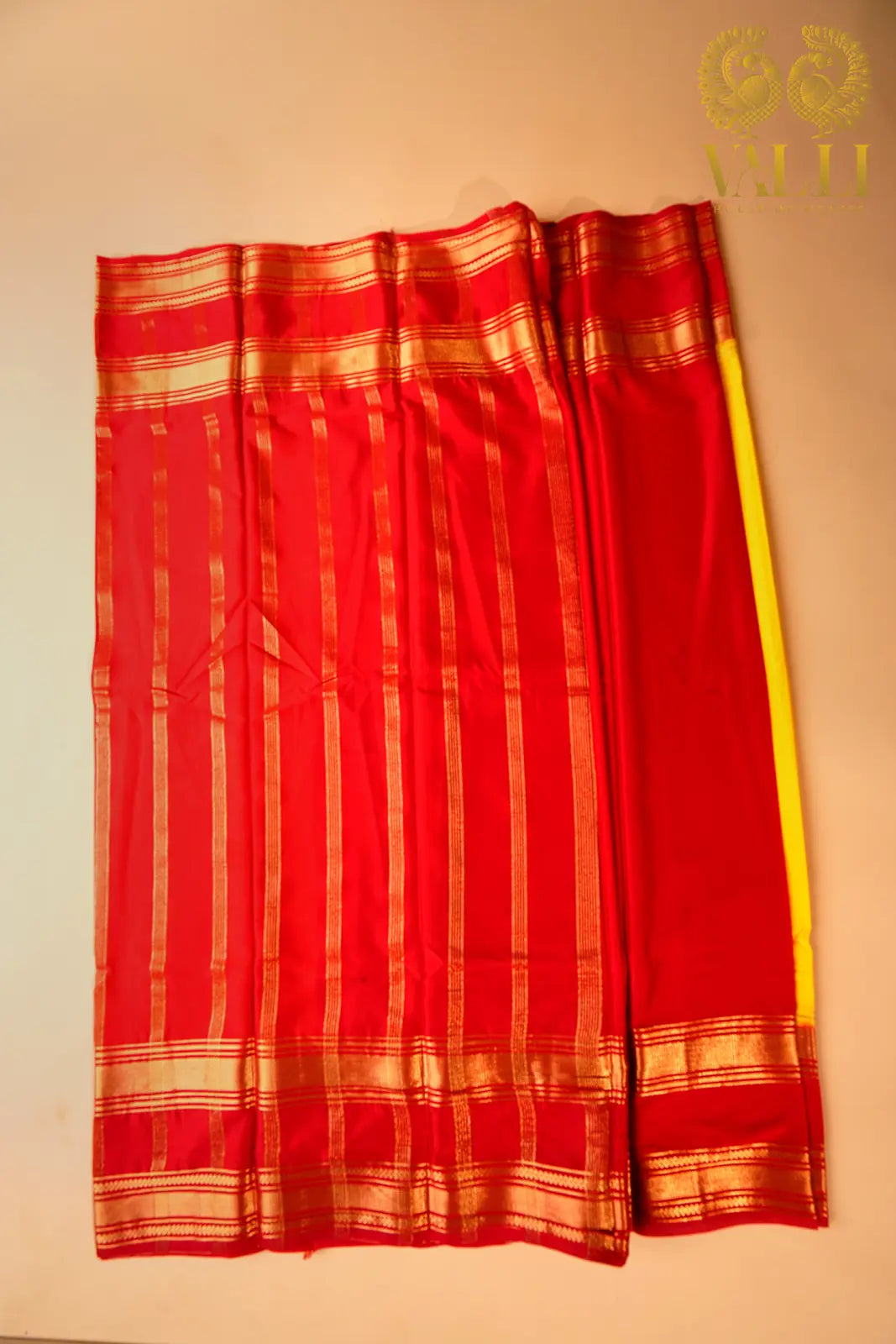 Yellow & Red Semi-Crepe Saree with Bentex Border