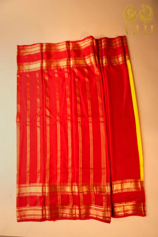 Yellow & Red Semi-Crepe Saree with Bentex Border