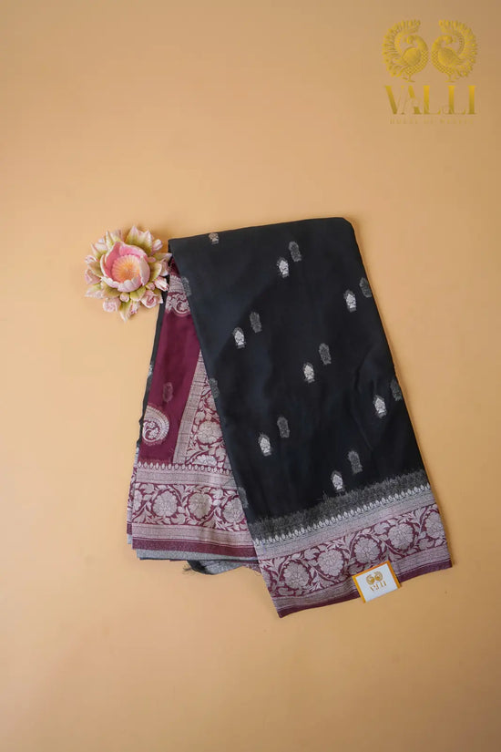 Chiffon saree black +maroon Black 