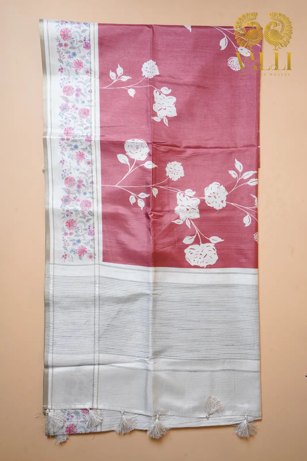 Peach tussar saree digital print 