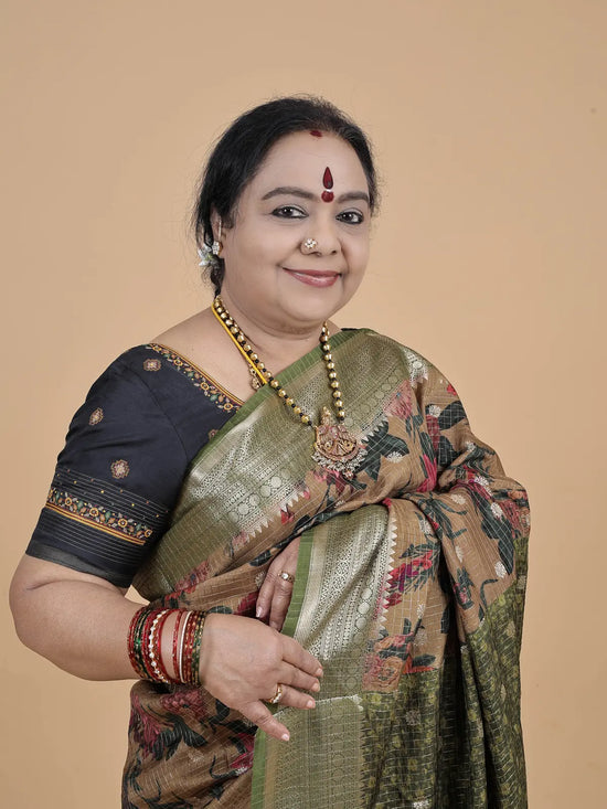Abi Floral Tussar Finish Digital Print Saree