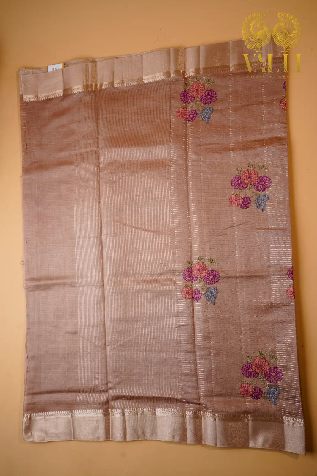 Dusty Rose Floral pure Chanderi cotton  Silk Saree